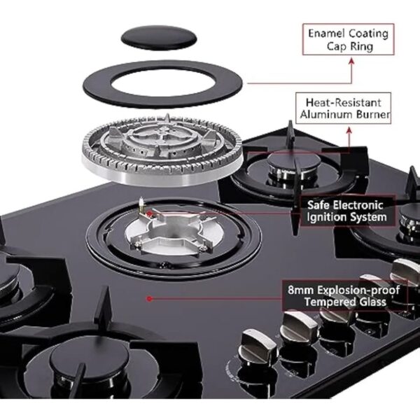 5 Burner Built-In Tempered Glass Gas Cooktop - Image 4