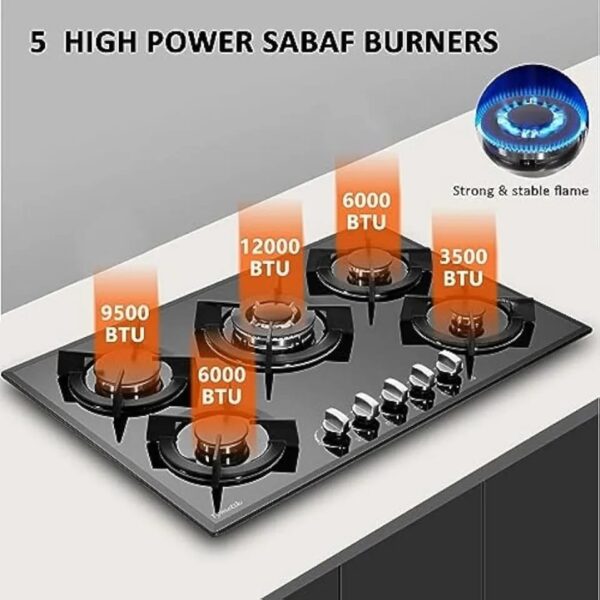 5 Burner Built-In Tempered Glass Gas Cooktop